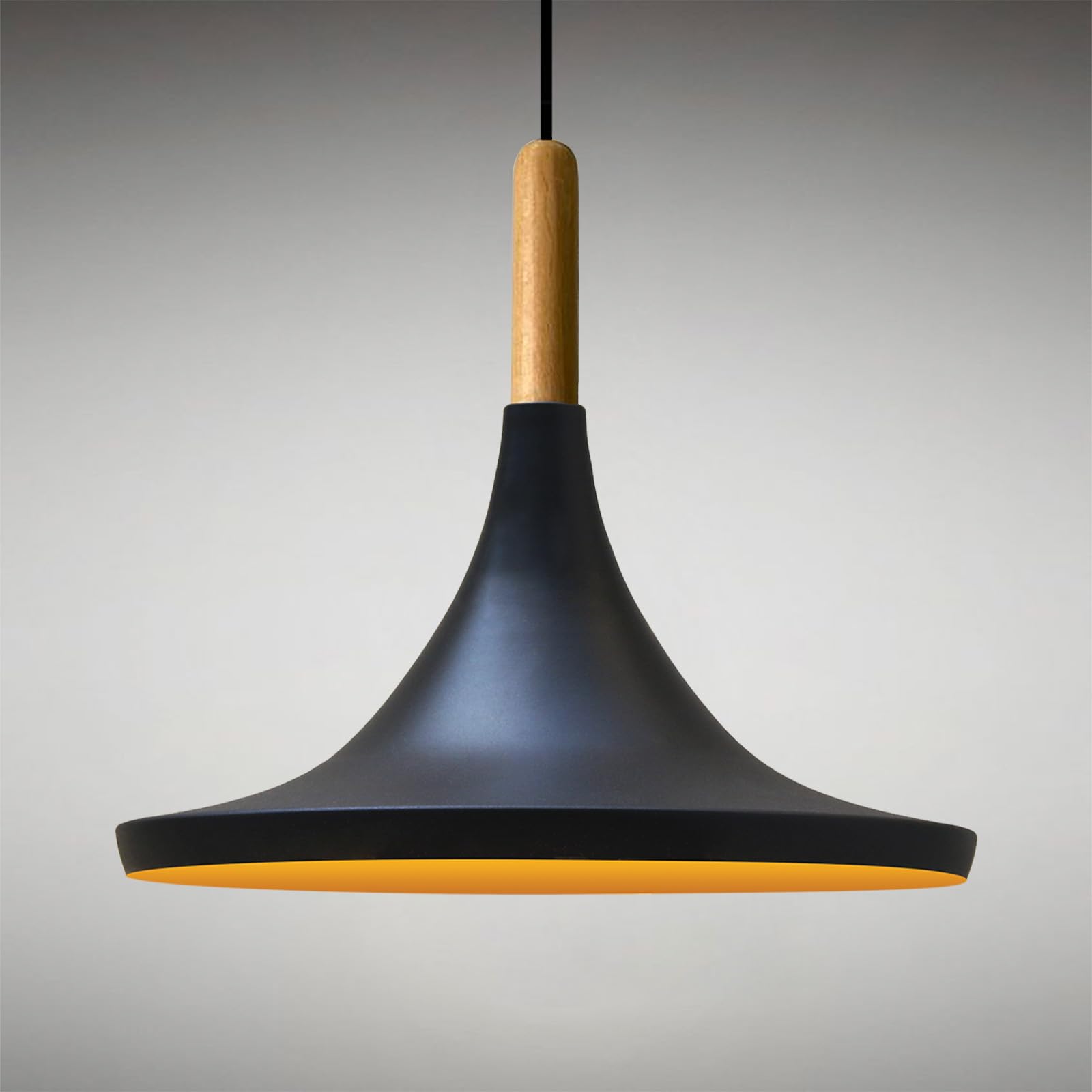 bamyum Genisy Wooden Pendant Light 31cm Pendant Light Metal E27 Modern Dining Table Lamp, Bedroom Living Room Kitchen, Black Kitchen Hanging Lamp