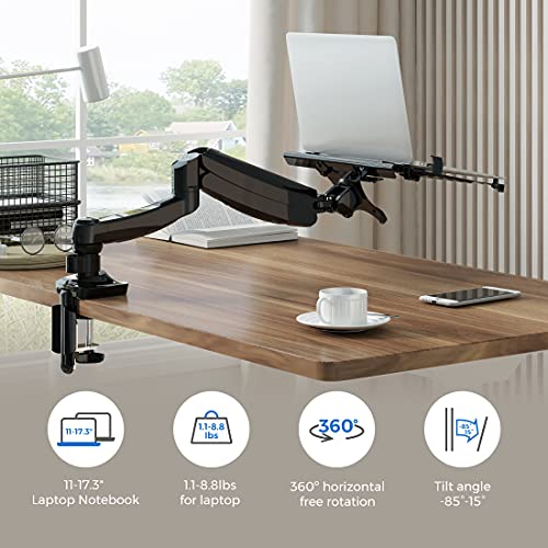 Fleximounts 2-In-1 Monitor Arm Laptop Mount Stand Swivel Gas Spring Lcd Arm Height Adjustable Desk Mounts For 10''-24' Monitor/ 11-17.3 Inches Notebook #TOP5