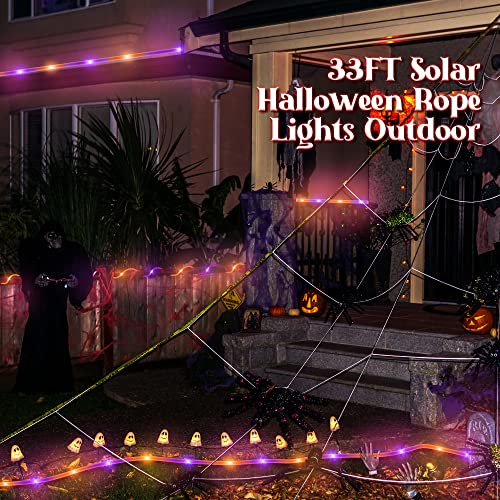 4Th Of July Outdoor Solar String Lights, 33Ft 100 Led Rope Lights Blue Red White, Solar Powered Patriot Lighting Led Lights For Independence Day Garden Patio Yard Decor (Orange, Purple, 2 Pack) #TOP1