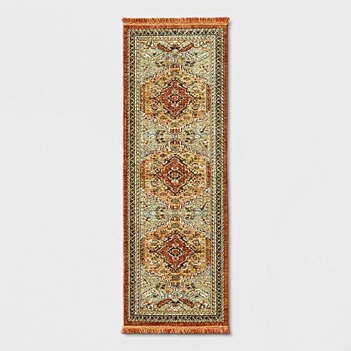 Photo 1 of 2'4"x7' Runner Floral Woven Accent Rug Green/Red - Threshold™
