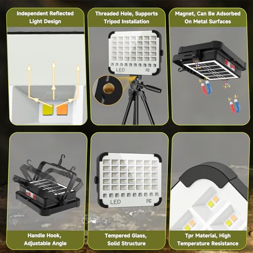 Image of 200W LED Solar Work Light Rechargeable, Sinear 20000LM Magnetic Portable Light, 20000mAh with 5 Modes, IP66 Waterproof for Outdoor Camping, Car Repair, Building, Workshop, Garage, Emergency