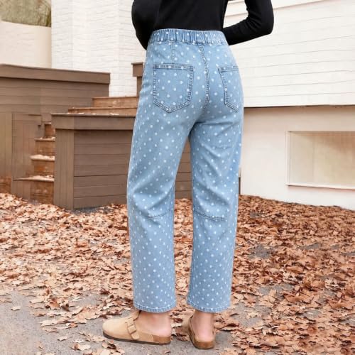 Pull On Sweatpant Jeans Women Polka Dot Barrel Pants Drawstring Denim Pants - image 4