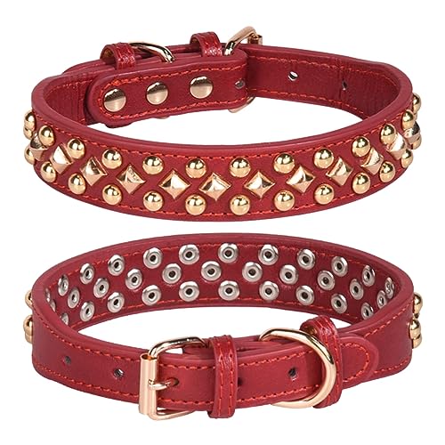 haoyueer Spiked Dog Collar Soft Pu Leather Mushrooms Rivet Spike Studded Dog Collar Adjustable Puppy Collars (S, Red)