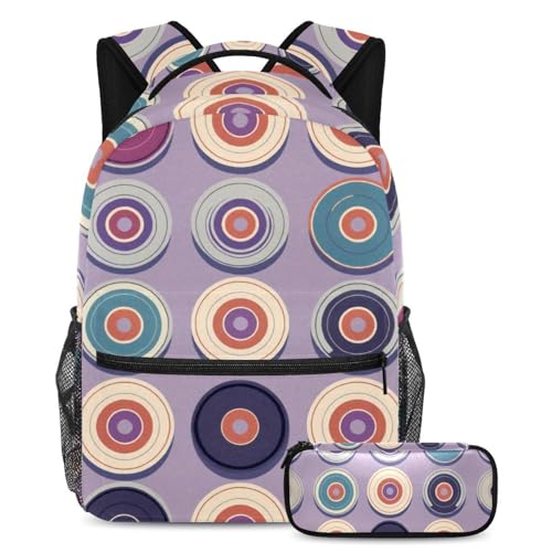 Sac à dos avec trousse motif disques violets pour garçons et filles