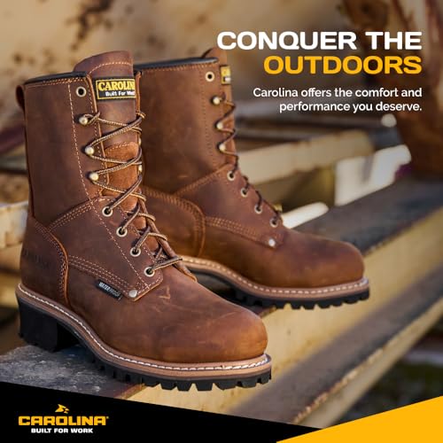 Image of Carolina 8 inch Steel Toe Logger Boots for Men, Waterproof Design, EH-Rated | Waterproof, Steel Toe Protection, Slip-Resistant Lug Outsole, Memory Foam Comfort, Lineman & Arborist Work Boots, EH Rated