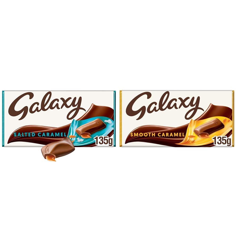 Galaxy Salted Caramel Chocolate Bar, Chocolate Gifts, Milk Chocolate, 135 g & Caramel Chocolate Block, Chocolate Gift, Milk Chocolate, Movie Night Snacks, 135g