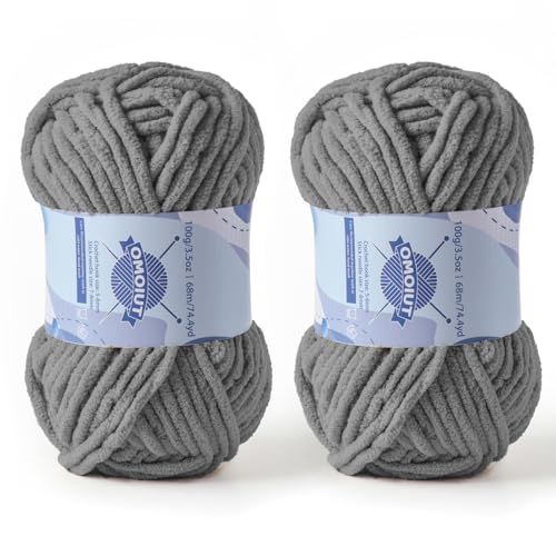 Image of 2 Pack Chunky Chenille Yarn for Crocheting, Baby Yarn for Crocheting Soft Blankets, Bulky Yarns for Crochet Amigurumi, 200g (148.7yds) Fluffy Velvet Yarns for Hand Knitting (2 Dark Gray)