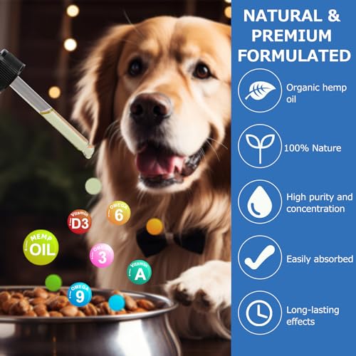 Image of ICYAIR Pet Hemp Oil for Dogs and Cats Help Anxiety Stress Pain Hip Joint Skin Allergies Seizures Relief, Aid Calming Relax Sleep,Organic Hemp Oil Drops for Dog Cat (60mlx2Pack)