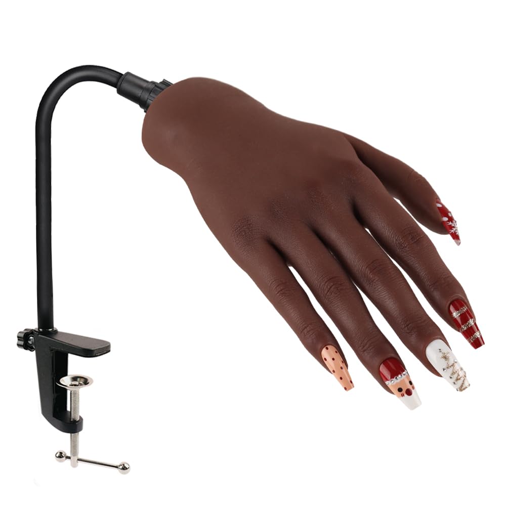 Nail Pratice Training Hand for Acrylic Nails with Stand Bracket,Soft Silicone Maniquin Hand, Flexible Bendable Nail Practice Fake Hand for Nails Art