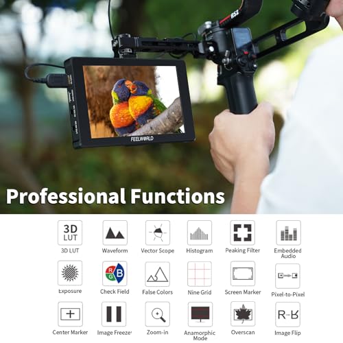 Image of FEELWORLD F7 Plus 7 Inch 1200nit High Bright HDR Touch Screen (1920x1200 FHD), 4K HDMI 2.0 60Hz in /Out, 3D LUT Peaking Focus, 6600mAh Battery, Protective Case & F970 Install Kit for DSLR Camcorder