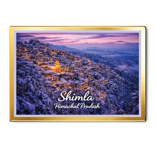 Image of Decorative Fridge Magnet with Glowing Border | Pack of 1 (Shimla, Himachal Pradesh, 4x3 inch - Golden Border)
