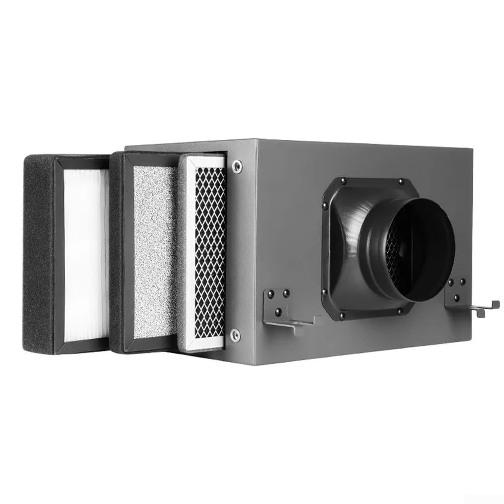 Efficace sistema di filtrazione dell'aria interna a 3 stadi che utilizza tecnologie HEPA e carbonio (100 mm)