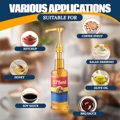 Image of Zopeal 8 Pieces Coffee Syrup Pump Dispenser Fits 375ml /12.7oz Bottles, Syrup Pump for Coffee Flavoring, Creamers, Caramel, Beverages, Kitchen Cafe Bar Drinking Mixes Food Dispenser(Gold)