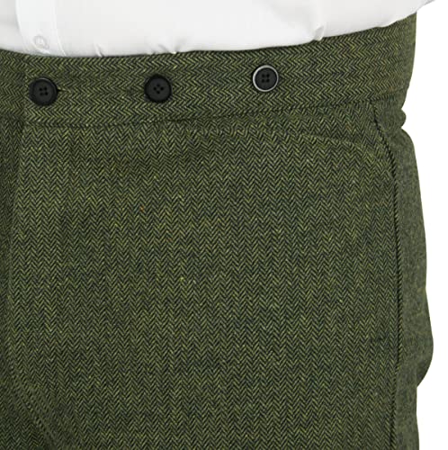 Historical Emporium Men's High Waist Herringbone Tweed Trousers, Victorian Western Pants with Suspender Buttons3