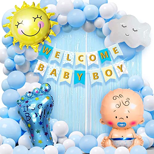Image of Party Propz Welcome Baby Boy Decoration Kit - 47 Pcs Baby Boy Welcome Home Decoration Kit | Welcome Home Decoration| Cardstock, Latex, Easy Setup, Mom to Be Party Essentials