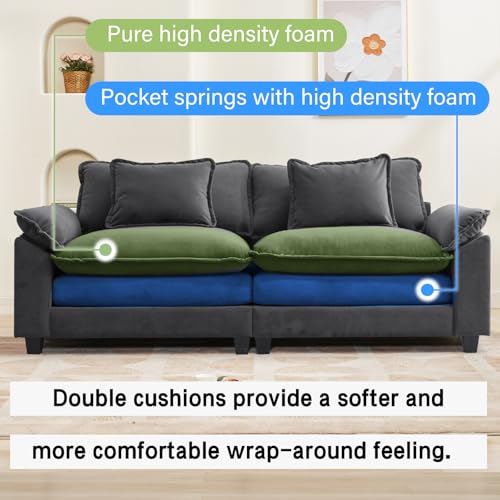Image of Oprisen 86 inch Modular Sectional Sofa, Comfy Cloud Couch Sectional Sofa with Ottoman, Velvet Sofa Sleeper Deep Seat Sofa with Throw Pillows for Living Room (Blue Gray, 86 inch- Loveseat)