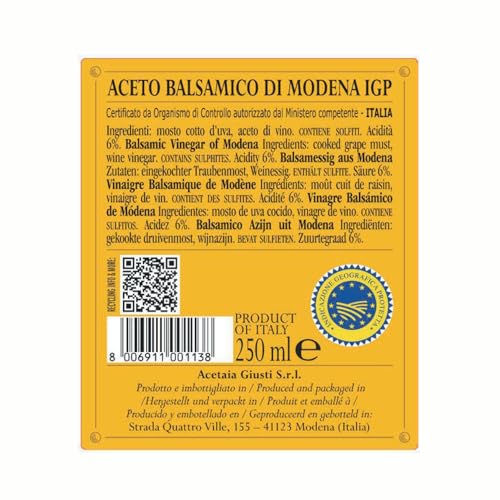 Giusti - Aceto Balsamico Di Modena Igp 4 Medaglie D'oro - Champagnotta 250Ml Con Astuccio - 8