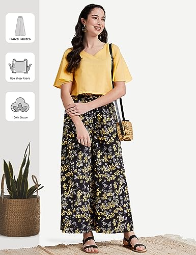 Image of Amazon Brand - Myx Women Relaxed Cotton Flared Palazzo (Available in Plus Sizes)
