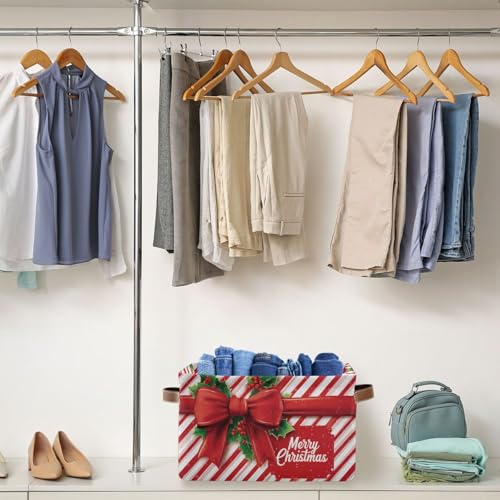 Image of Aslsiy Storage Basket Holiday Bows Christmas Decor (3) Nursery Bins Baby Box Canvas Clothes Shelf Basket Laundry Hampers 2 Pcs