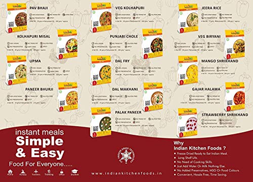 Image of Indian Kitchen Foods Freeze Dried Dairy-Free Ready to Eat Jain Upma | Instant Vegetarian /Vegan Meal - Each Rehydrated Wt. 220 gm (Pack of 3)