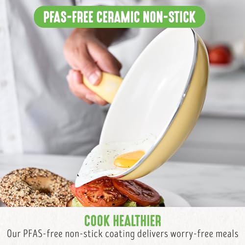 GreenLife Soft Grip Healthy Ceramic Nonstick 16 Piece Kitchen Cookware Pots and Pans Set, Includes Frying Pan Skillets Sauce and Casserole, PFAS-Free, Oven Safe, Yellow - Image 3