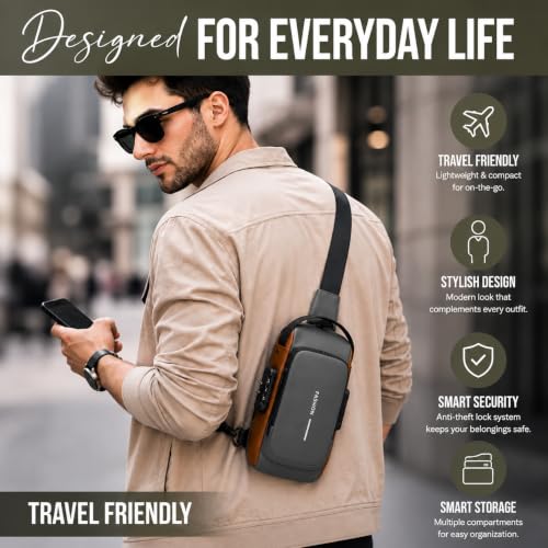 Image of Sling Bag for Men & Women- Crossbody Sling Bag for Travel, Cycling & Hiking | Waterproof Shoulder Bag with Compartment and Zipper Pockets