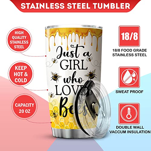 Koixa Bee Coffee Tumbler 20Oz Just A Girl Who Loves Bees Stainless Steel Travel Cup With Lid Family Christmas Present Ideas Insulated Mug Animal Print Bee Things For Girls Birthday #TOP6