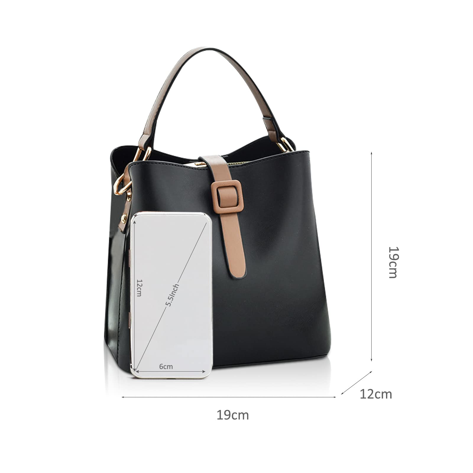 ADITAM Bolso de Cubo Mujer, Bolsos y Bolsos de Hombro, Bolso Cruzado de Moda para Mujer, Bolso de Mano con asa Superior de Cuero PU con 2 Correas para el Hombro Double The Comfort