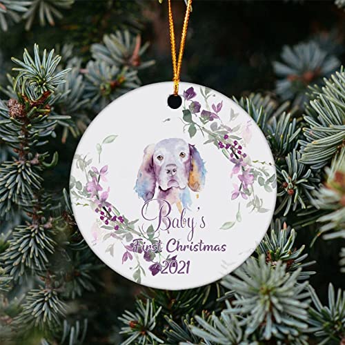 Scent Hound Dog Circle Ceramic Ornaments Baby's First Christmas Ornament 2021 Christmas Tree Ornament Christmas Hanging Ornament With Rope Indoor Christmas Decorations For Home Decor 3 Inches #TOP4