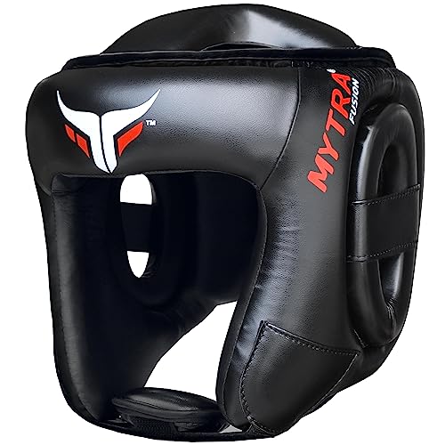 Mytra Fusion Boxing Headgear MMA Headgear Martial Arts Sparring Gear Headgear for Kickboxing, Muay Thai and Karate Training (Black, L/XL) - Thumbnail 4