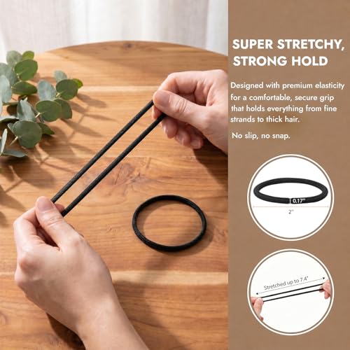 Black Hair Ties No Damage, Organic Ponytail Holders Hair Accessories for Women & Men, 4mm Hair Elastics Fits All Hair Types (32 Count) Detail