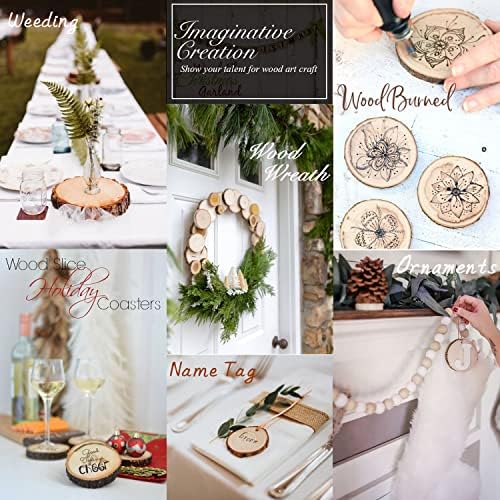 SOMIER Natural Wood Slices, 30Pcs 2.8-3.2 Inches Unfinished Wooden Circles Predrilled Hole Round Discs with 32.8 Ft Jute Twine and Cotton Rope, DIY Crafts Hanging Ornaments for Christmas Decor 4 51cjJeo7M+L. AC