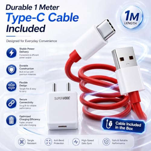 Image of Oneplus 80W Original Type C Supervooc Charging Adapter with 1M Fast Cable for Oneplus 15|15r|13|13R|13S|12|12R|11|11r|N6|N6x| Nord 6|5|4|Ce6|Ce5|Ce4 Lite |Support Dash /Superdart Fast Charge Adaptor