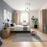Lomadox Jugendzimmer-Set mit Bett 120x200 cm & Kleiderschrank in Eiche, modern, 4-teilig, grifflos