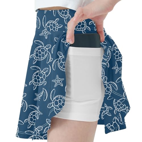 Girls Skorts High Waist Athletic Skirts with Shorts Turtle Starfish Stretchy Teens Performance Tennis2