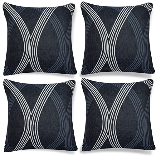 Image of HOKIPO Polyester Blend Stretchable Cushion Cover 16 inch x 16 inch, Pack of 4 (AR-4098-D18*4),Multicolor