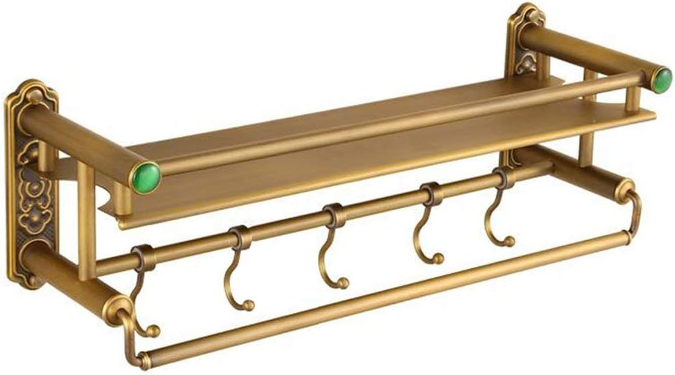 Retro Bathroom Shelf Wall Hanging Copper bar Cosmetic Racks with Hooks (Size : 50 * 15 * 16CM) (50 * 15 * 16CM)
