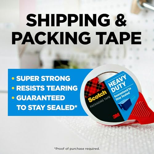 Image of Scotch Heavy Duty Shipping Packing Tape, Clear, Shipping and Packaging Supplies, 1.88 in. x 54.6 yd., 4 Tape Rolls with 4 Dispensers (Pack of 6)