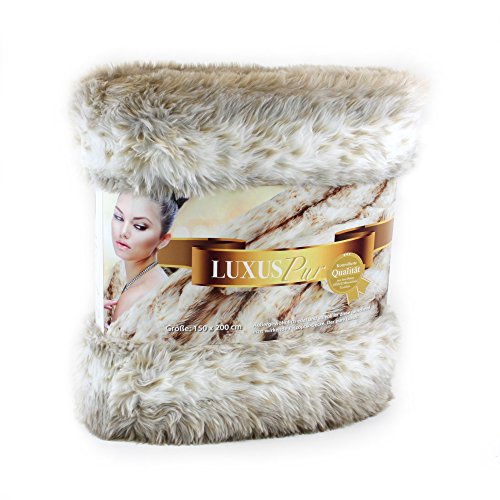 Gözze - Wohndecke, Kunstfell in edler Pelzoptik, Design Luchs, 150 x 200 cm - Weiß/Beige