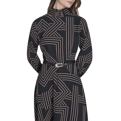 H HALSTON Women's Long Bishop Sleeve Mock Neck Maxi Dress2