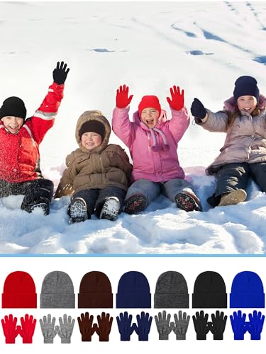 Image of Retisee 96 pcs Kids Winter Beanie and Gloves Set Knit Hat Bulk Unisex Magic Warm Gloves Cap for Boys Girls Homeless Gift(Multicolor)