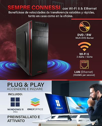 Ultra V2 PC fisso AMD Ryzen 7 5700G 8 Core - Desktop veloce computer per ufficio e casa con 4,6 GHz, 32 GB RAM/Memoria - Disco SSD da 1 TB + HDD da 1 TB - DVD+RW - USB3.1 - Wi-Fi, incl. W11 Pro - PC Desktop - Immagine 4