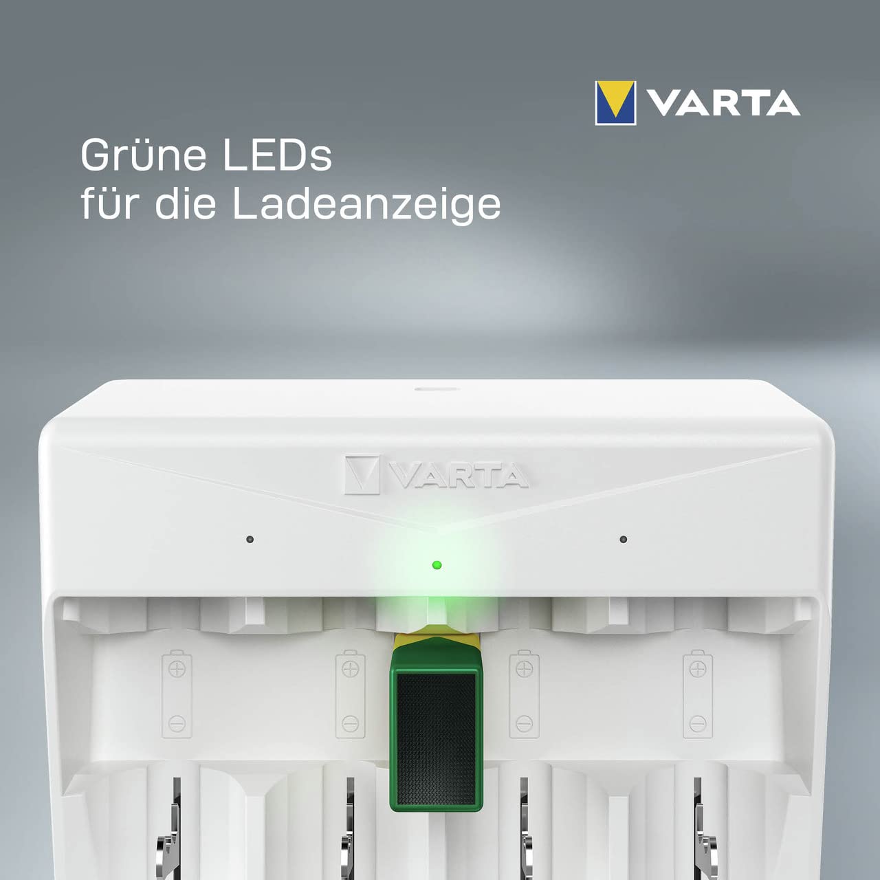 VARTA Akku Ladegerät, Batterieladegerät für wiederaufladbare Batterien, lädt 2 oder 4 AA, AAA, C, D oder 1x 9V gleichzeitig, Universal Charger, mit Sicherheitsabschaltung, unbestückt