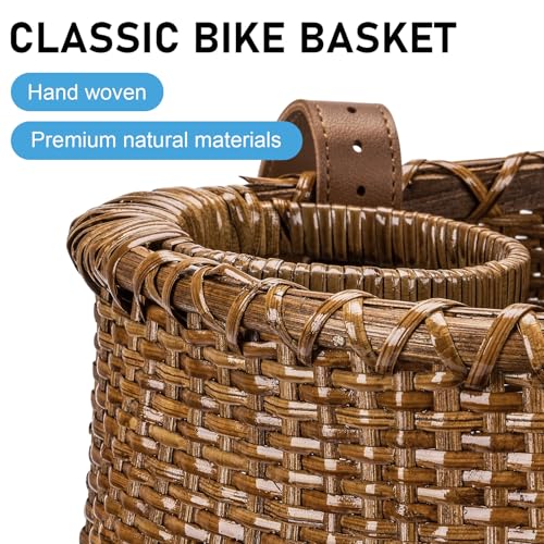 Image of CXWXC Bike Basket - Handmade Rattan Bike Baskets for Girls Women - Front Bicycle Bike Basket with Coffee Cup Holder for Beach Cruiser, Scooter, Ebike