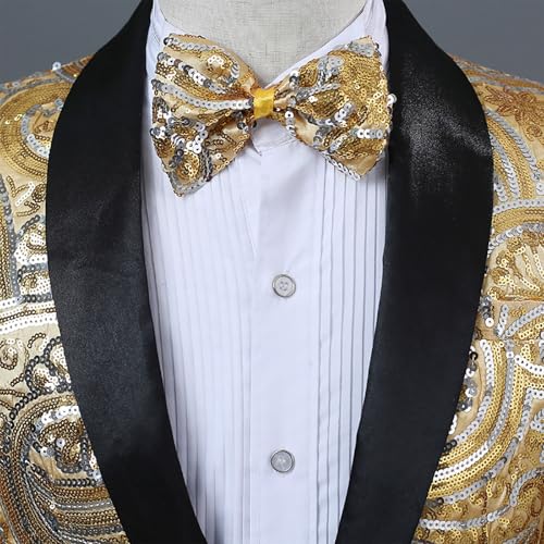 Mens Long Sleeve Slim Fit Sequin Blazers, Fashion One Button Lapel Prom Party Sparkly Suit Jackets with Bow Tie3