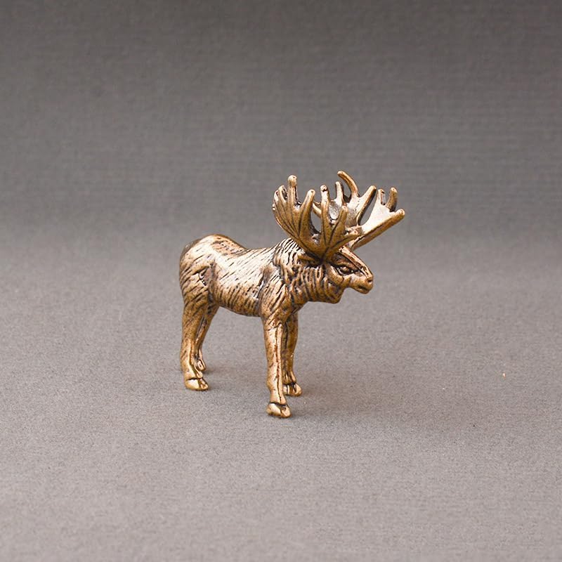 2pcs Vintage-Style Mini Brass Moose Figurine Rustic Handcrafted Collectible Statue 3D Desk Decor image 5