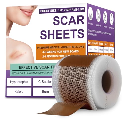 Image of Silicone Scar Sheets, Medical Grade Silicone Scar Tape for Surgical, Hypertrophic, Keloid, C-Section, Burn, Old & New Scars, Reusable Professional Scars Removal Sheets (1.6 inchX 59 inch Roll-1.5M)