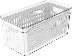 Organizador de Geladeira com Escorredor Interno, 5 L - Caixa Plástica para Legumes, Saladas