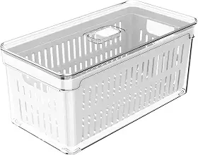 Organizador de Geladeira com Escorredor Interno, 5 L - Caixa Plástica para Legumes, Saladas