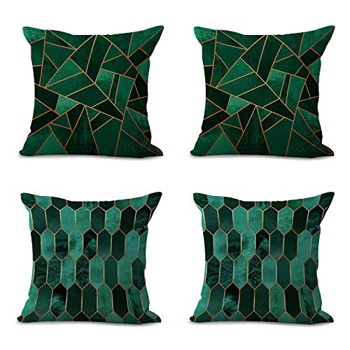 Hengjiang MY-G1027-01 - Funda de cojín con diseño geométrico de Mosaico Triangular, Rectangular, Hexagonal, Rosa, Verde, Gris, Azul Oscuro